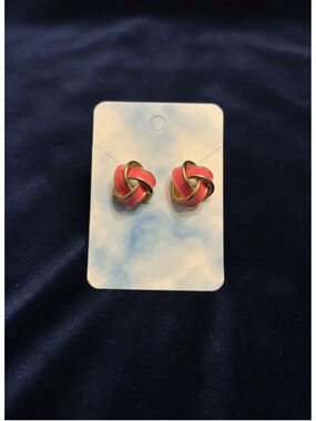 Pink Enamel Knot Stud Earrings Gold Tone Statement Earrings NWOT